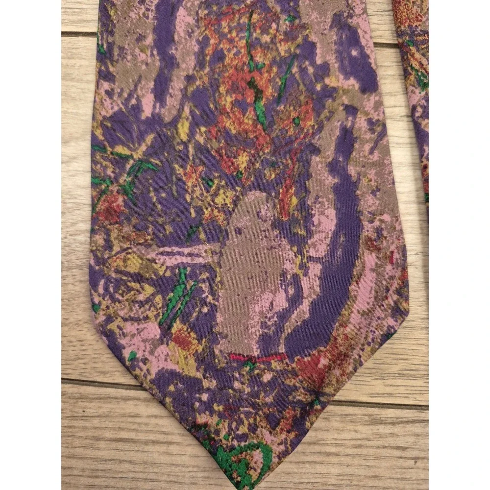 Claude Montana Paris‎ Mens Silk Tie Abstract Paint Purple Pink Green Italy VTG
